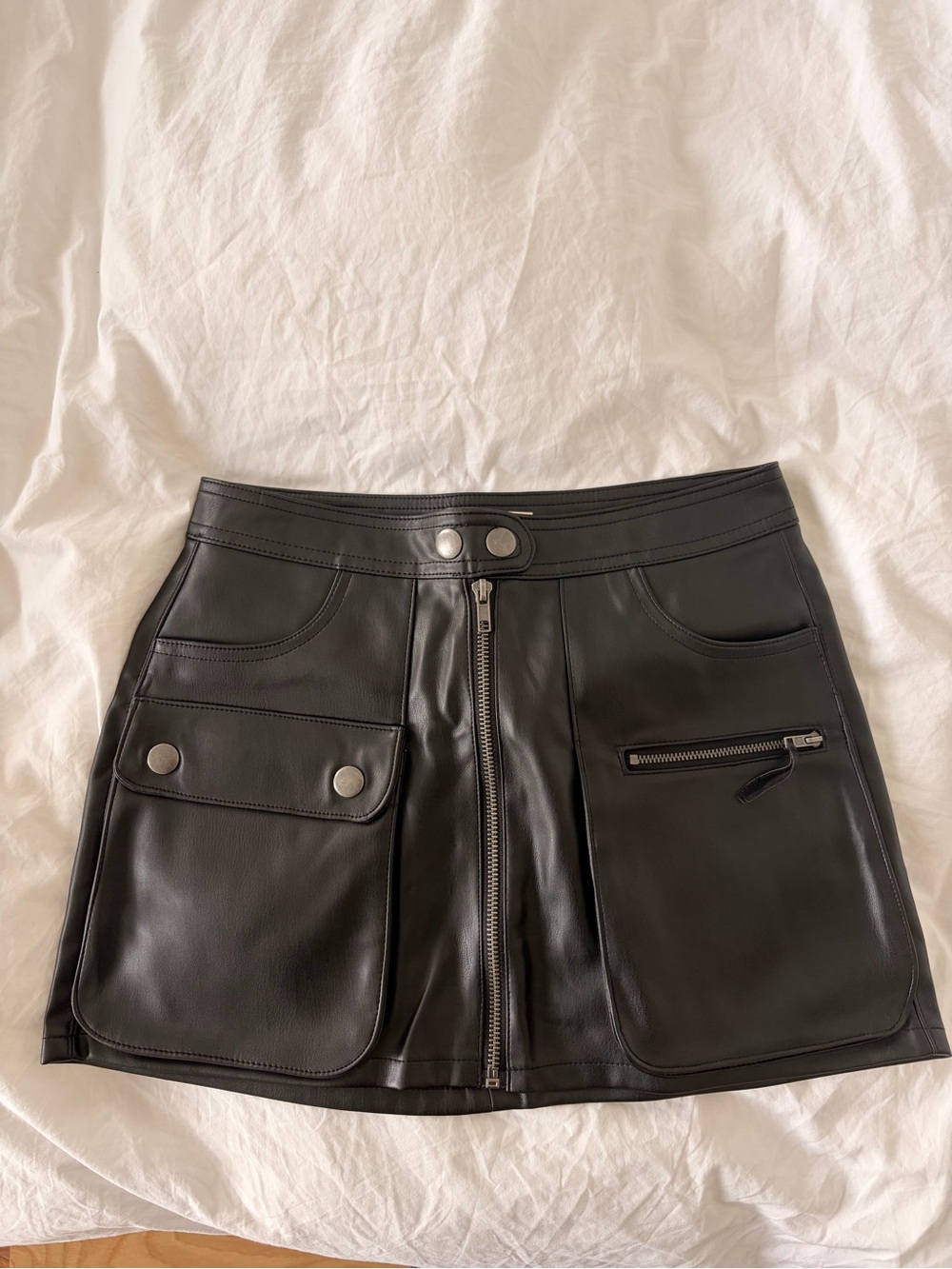 Black Faux Leather Front-Zip Mini Skirt
